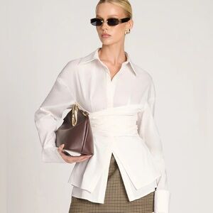 Jaeda Shirt - White Long Sleeve Asymmetrical Button Down Shirt